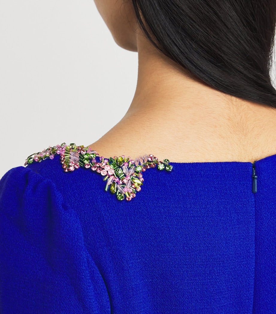 Blue Wool Embellished Gown