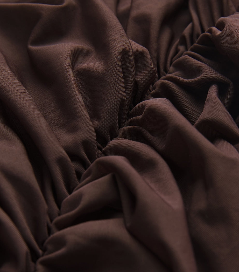 Maygel Coronel Brown One-Shoulder Hilvan Mini Dress