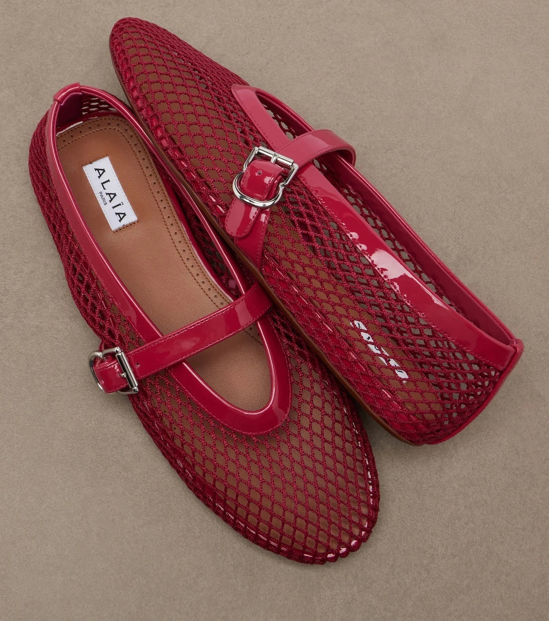 Alaïa - Leather-trimmed fishnet Mary Jane flats