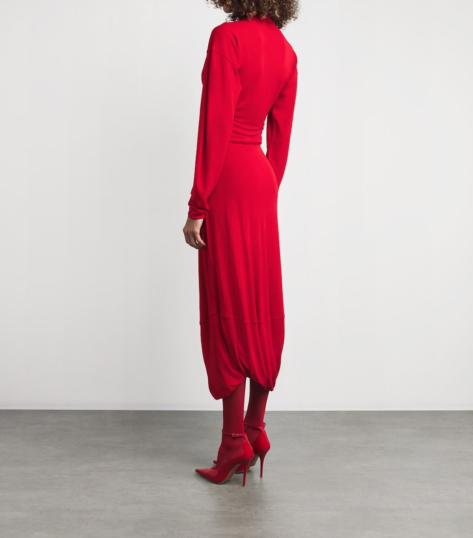 Lemaire Red Pocket-Detail Cowl-Neck Midi Dress