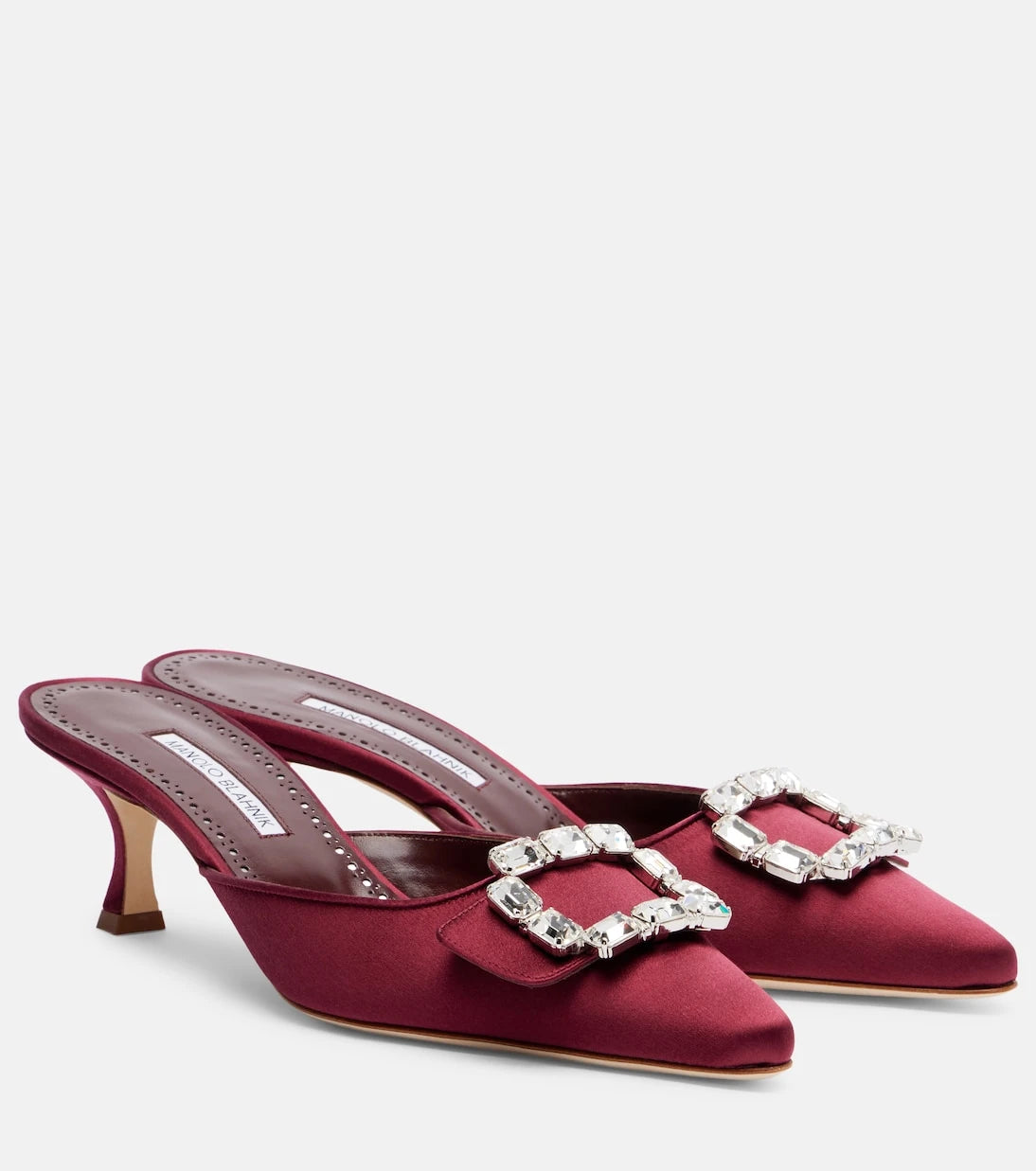 Manolo Blahnik - Mayjou 50 crystal-embellished satin mules