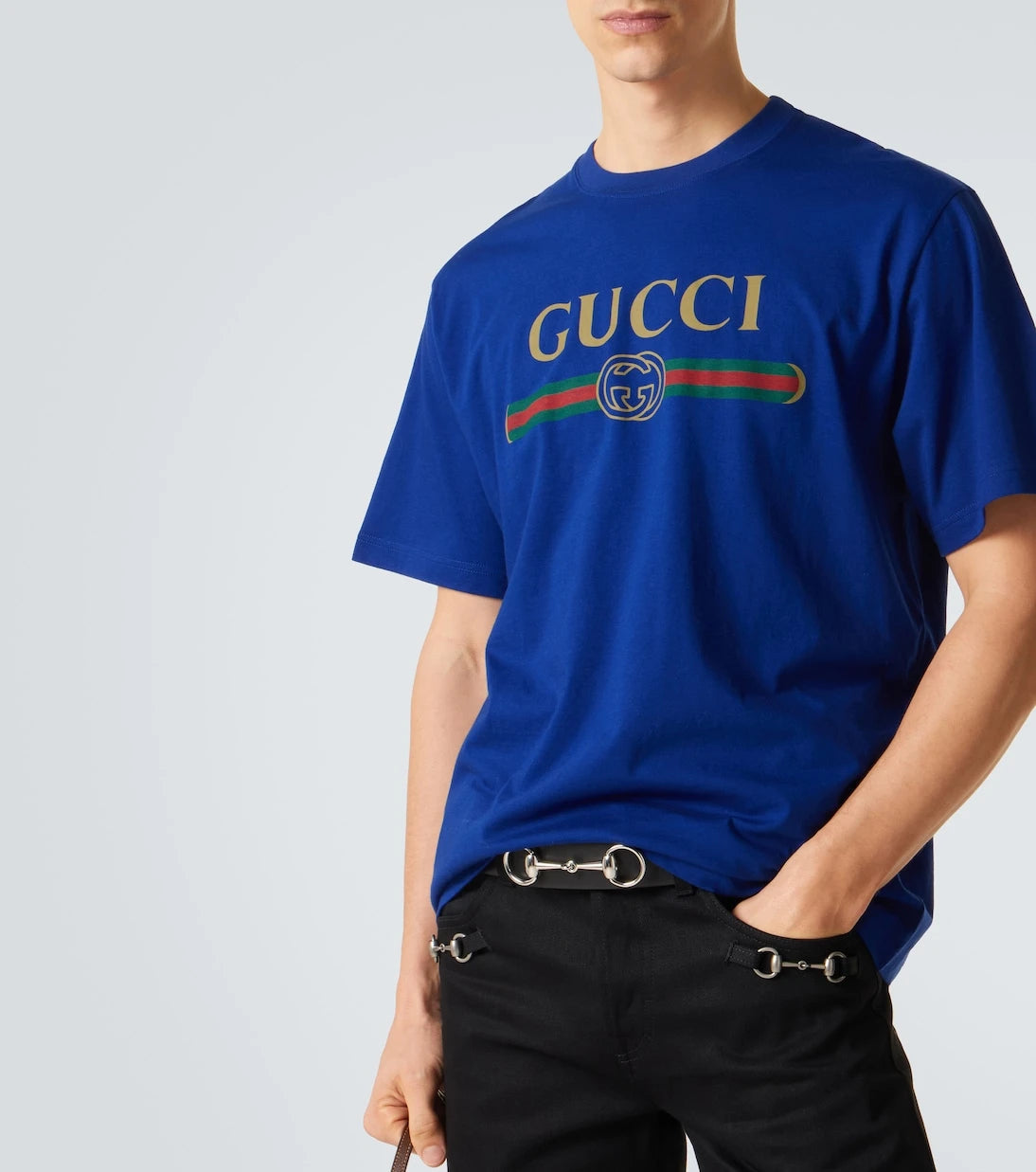 Gucci - تيشيرت جيرسيه قطن وحرير بشعار الماركة