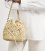 Neutral Raffia Monogram Bucket Bag