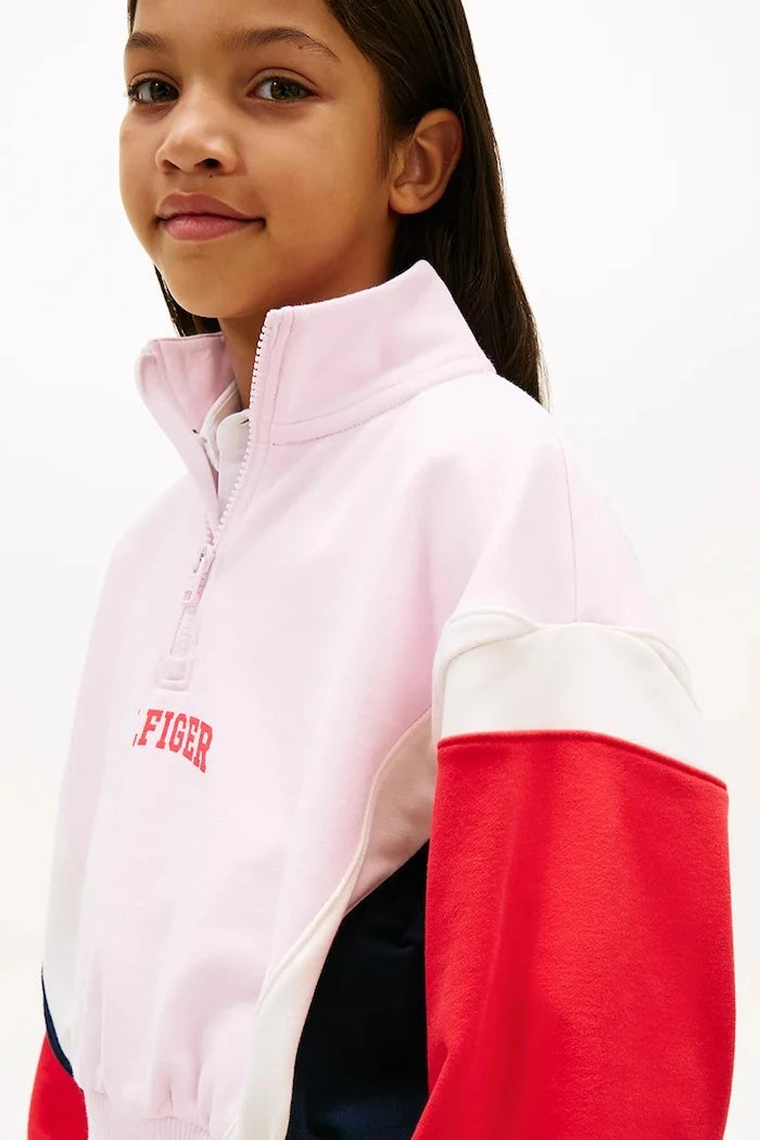Tommy Hilfiger çocuklar için pamuk ve elastanlı fermuarlı sweatshirt
