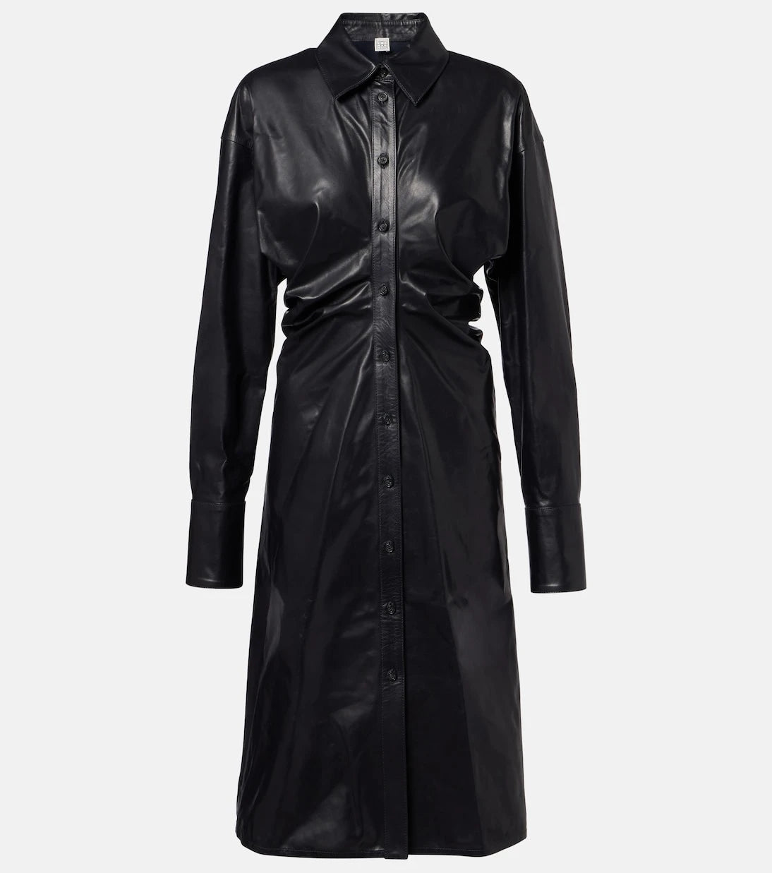 Toteme - Ruched leather shirt dress