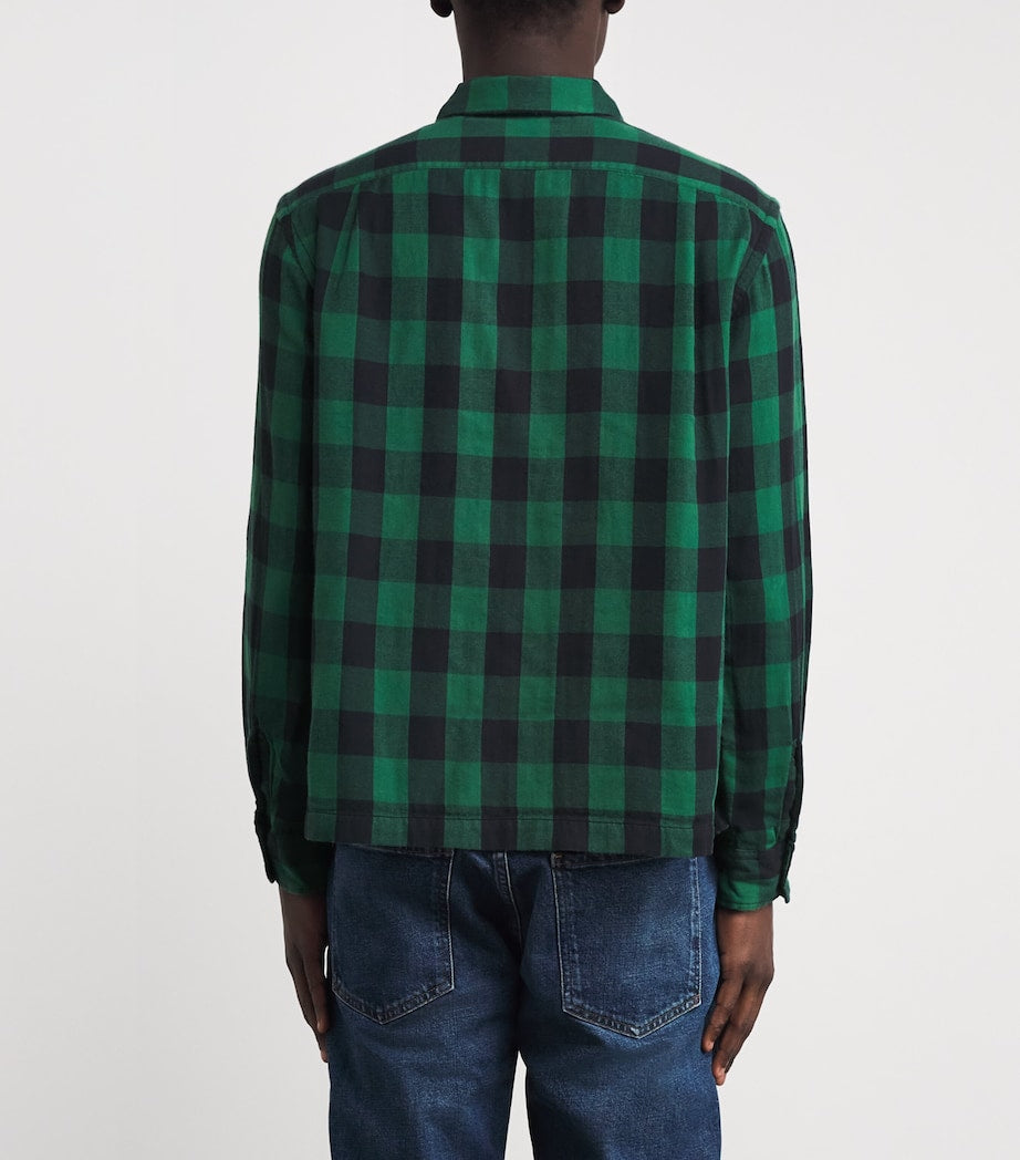 Green Cotton Flannel Check Overshirt