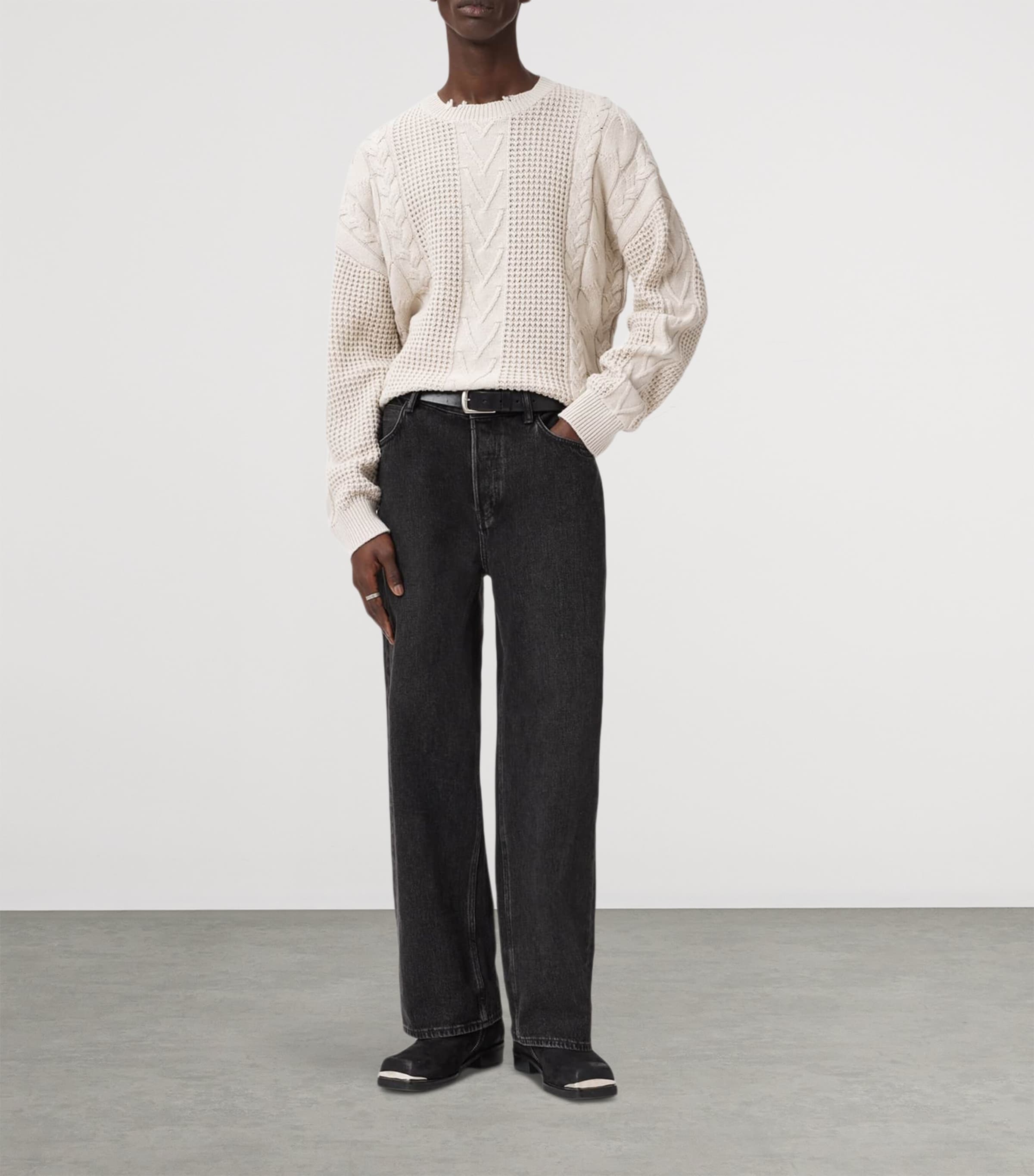 White Wool-Organic Cotton Tenter Sweater