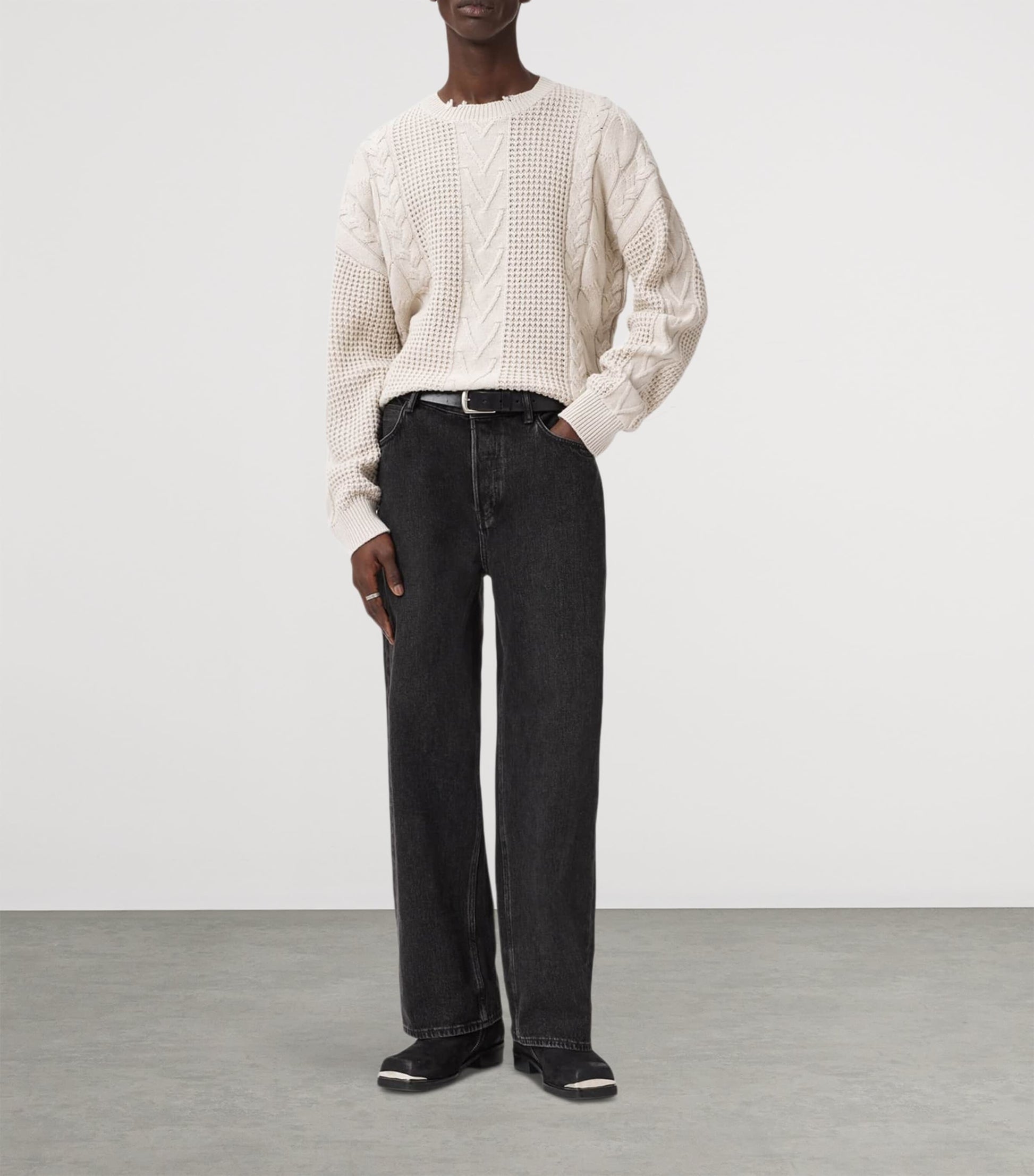 White Wool-Organic Cotton Tenter Sweater