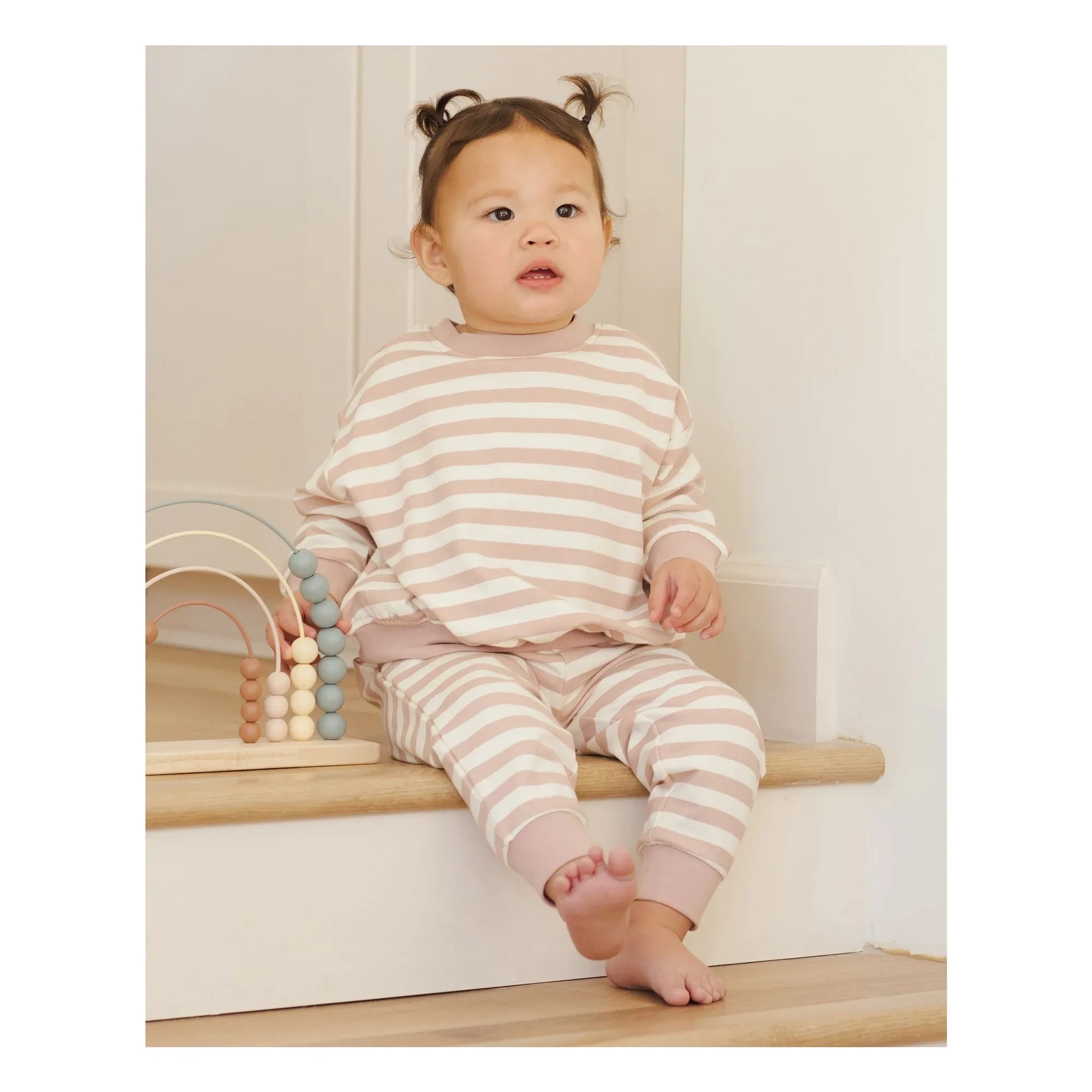 Quincy Mae - Striped Organic Cotton Joggers | Pink