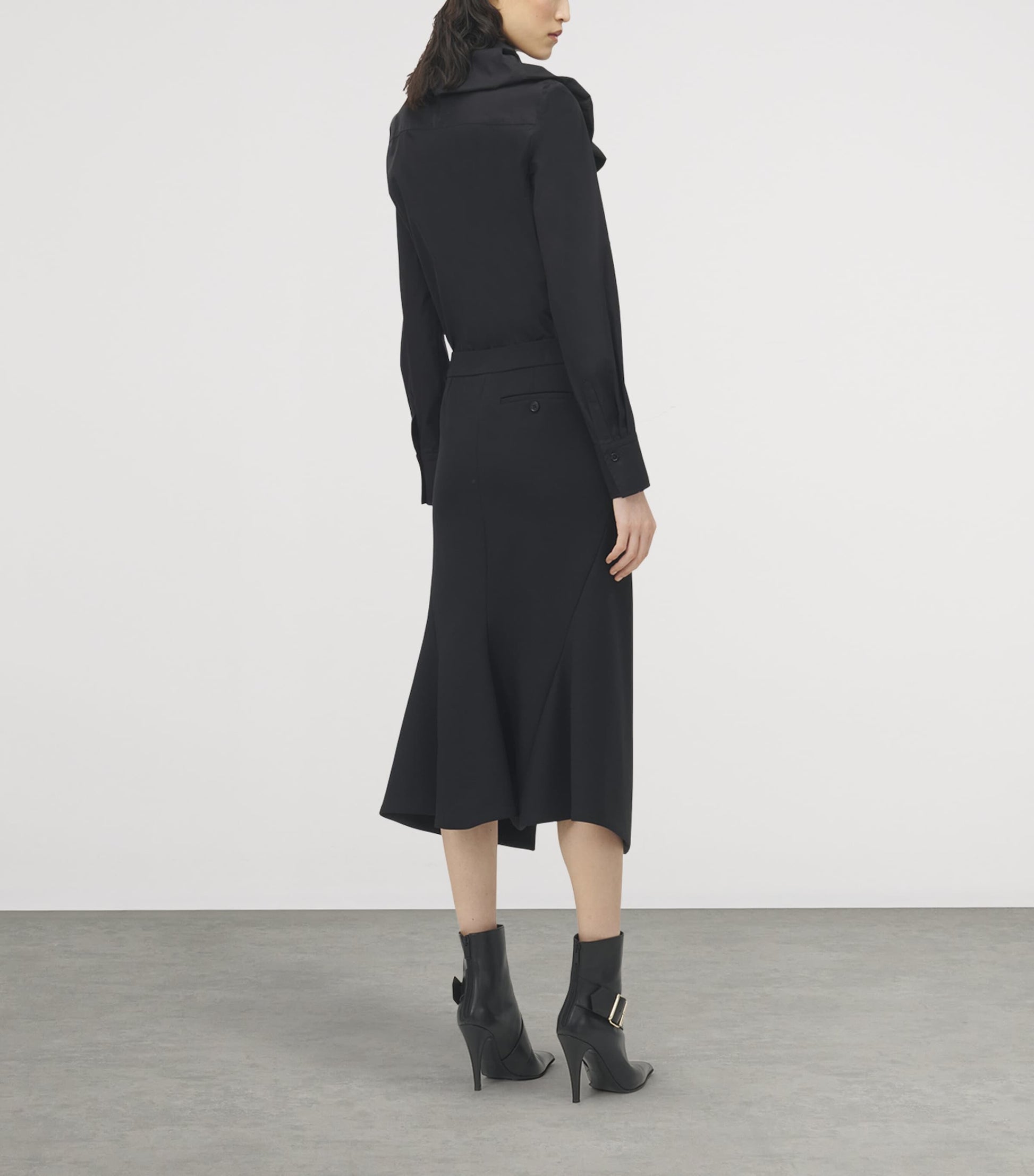 Black Stretch-Wool Midi Skirt