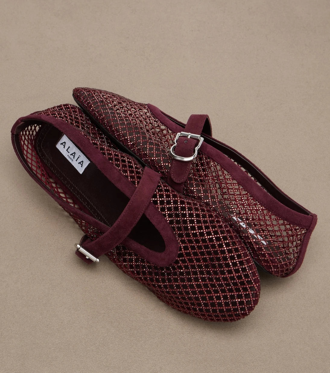 Alaïa - Embellished fishnet ballet flats