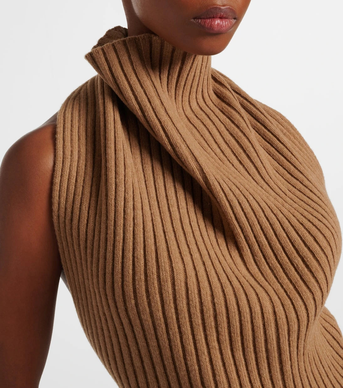 Victoria Beckham - Draped ribbed-knit wool-blend top
