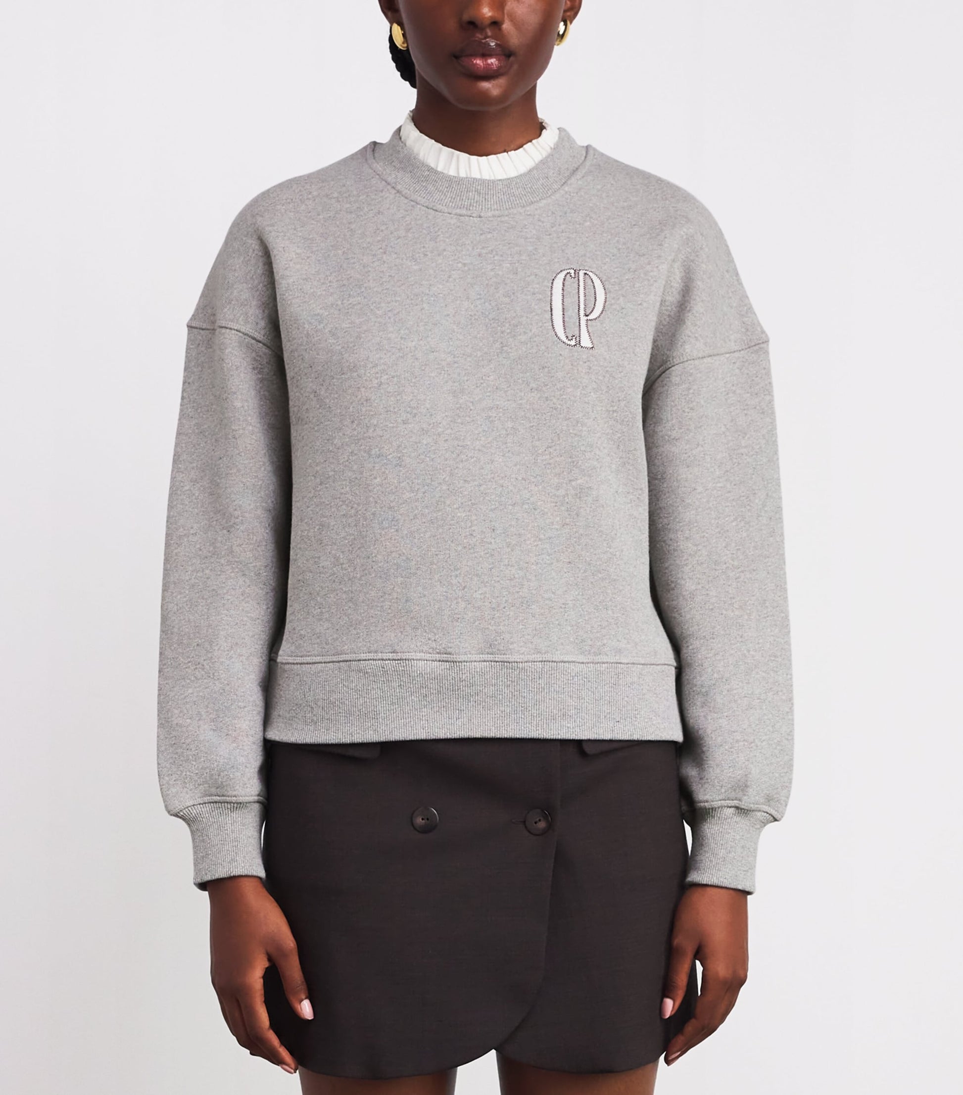Claudie Pierlot Grey Cotton-Blend Logo Sweatshirt