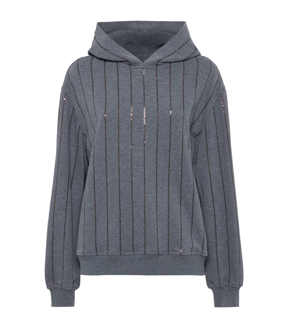 Grey Cotton Sequin-Stripe Hoodie