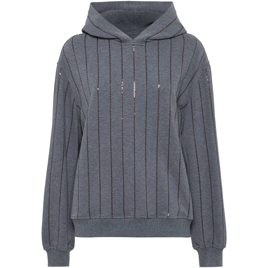 Grey Cotton Sequin-Stripe Hoodie