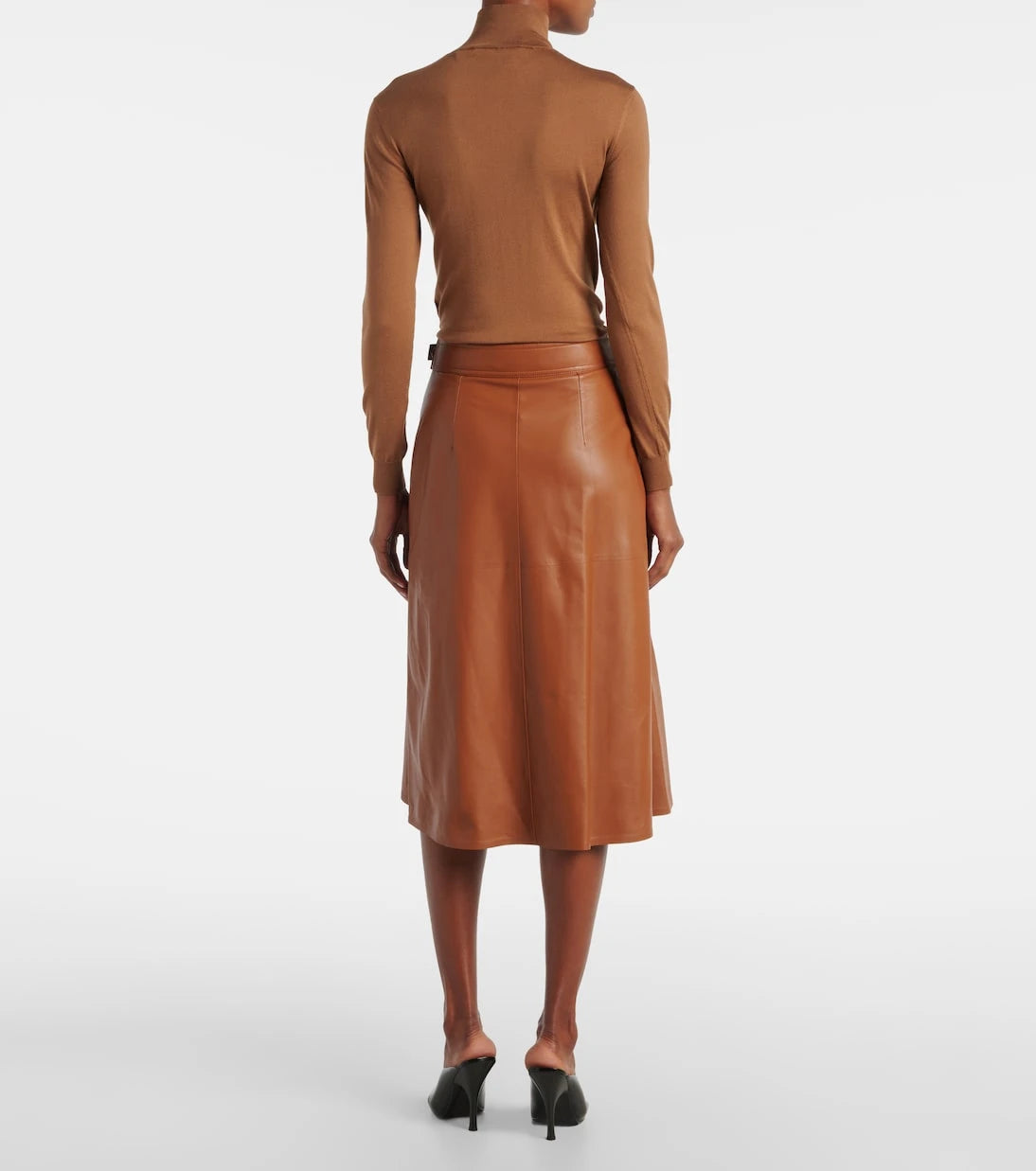 Ralph Lauren Collection - تنورة جاكلين الجلدية متوسطة الطول