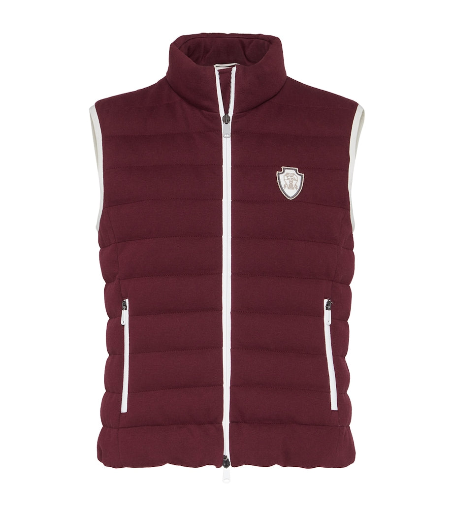 Brunello Cucinelli Red Techno Cotton Piqué Padded Gilet