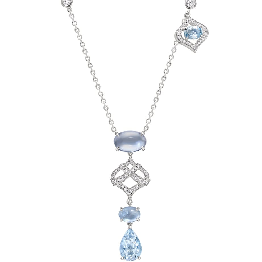 White Gold, Aquamarine and Diamond Woodland Necklace