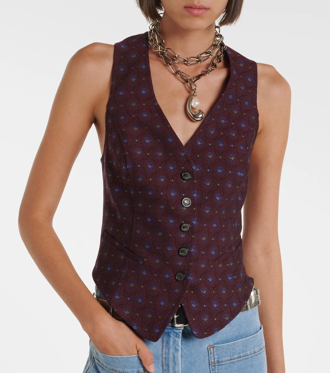Etro - Floral wool and cotton jacquard vest