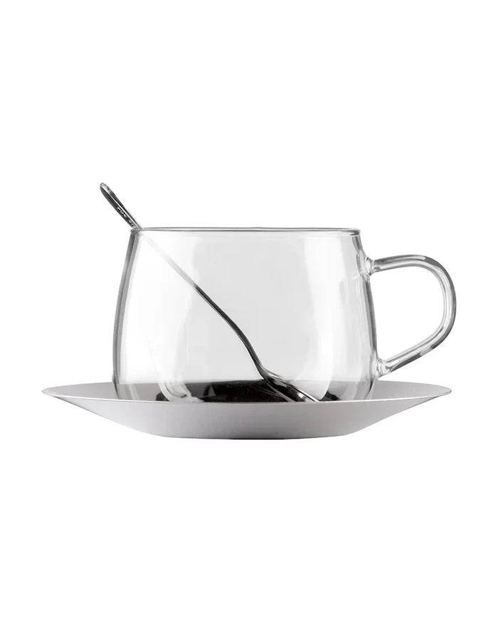Vialli Design комплект порцеланови чаша с чинийка от боросиликатно стъкло 400 ml