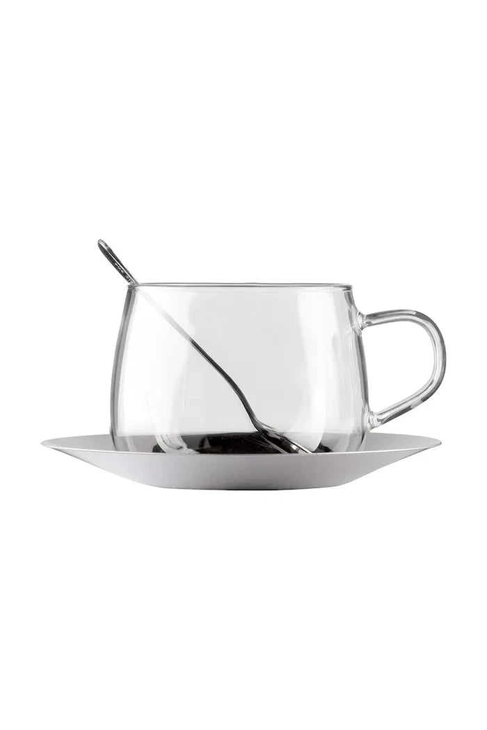 Vialli Design borosilikat camdan porselen fincan ve tabak seti 400 ml