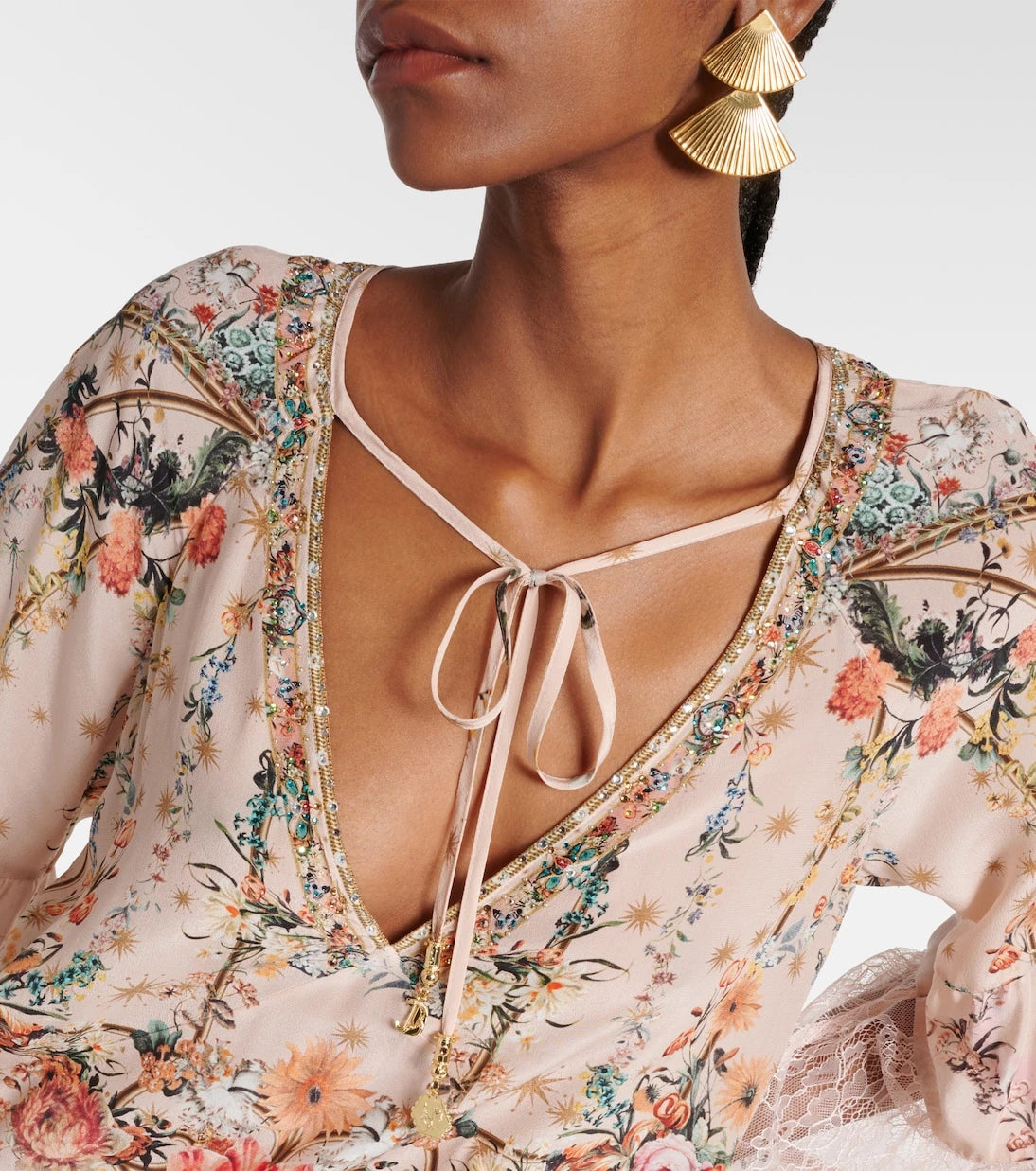 Camilla - Embellished floral silk crêpe minidress