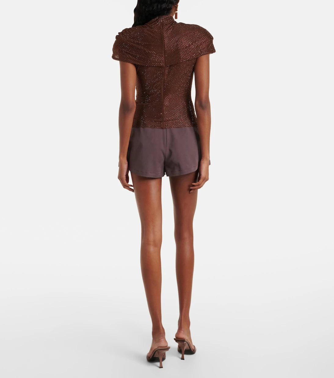 Self-Portrait - Crystal-embellished draped mesh top