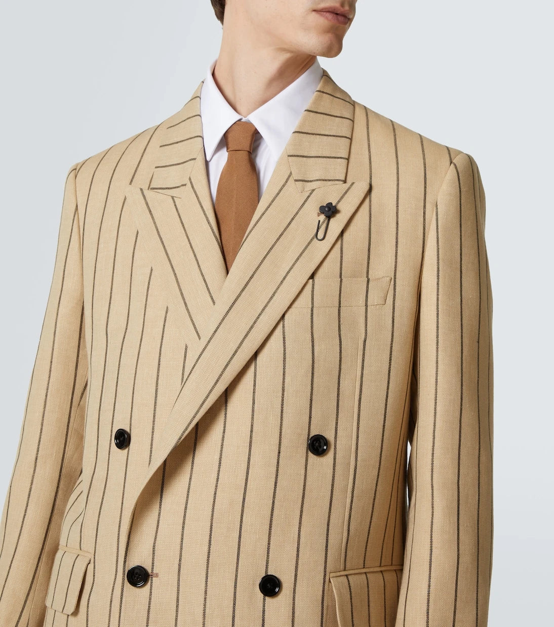 Lardini - Striped double-breasted linen and wool blazer