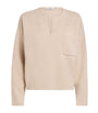 Max Mara Beige Wool-Cashmere V-Neck Sweater