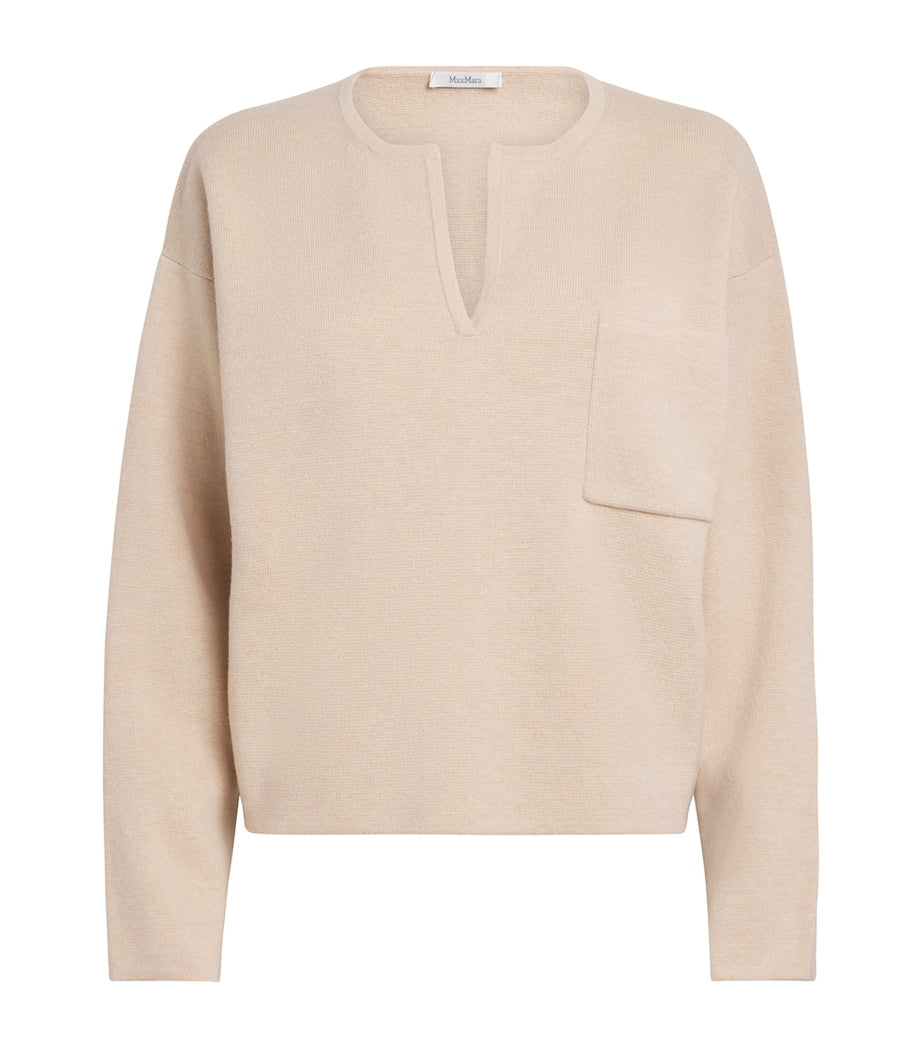 Max Mara Beige Wool-Cashmere V-Neck Sweater