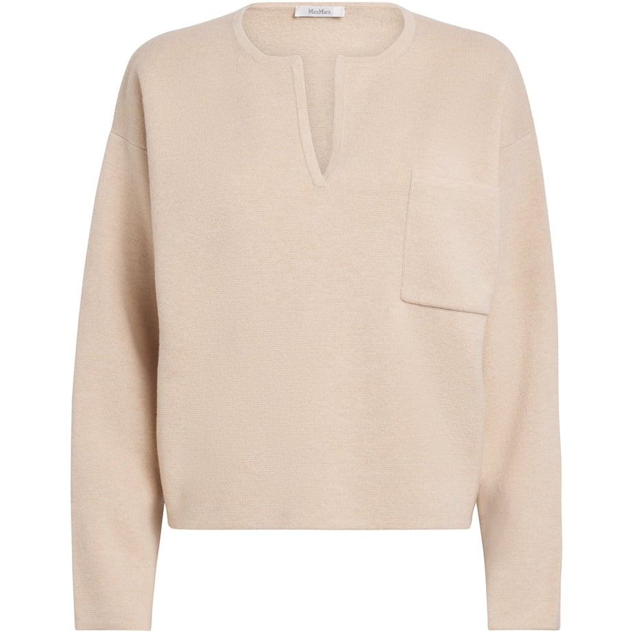 Max Mara Beige Wool-Cashmere V-Neck Sweater