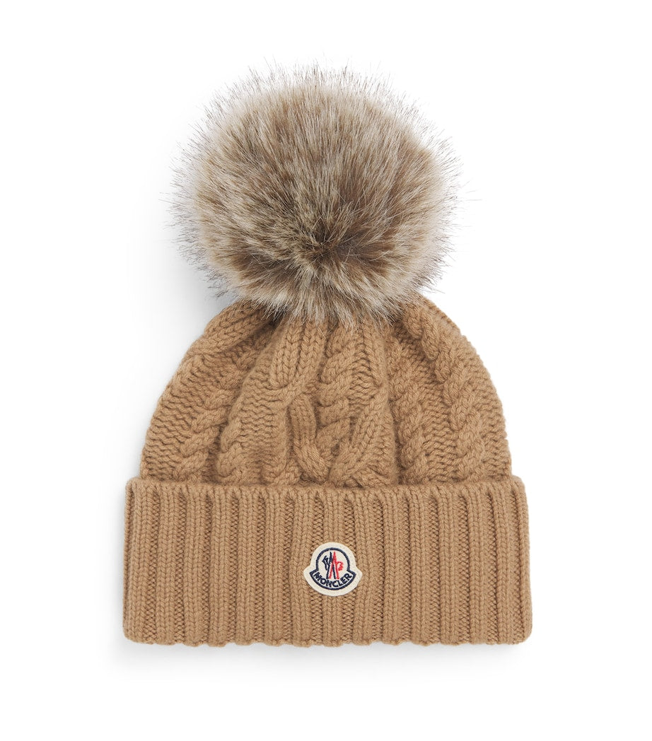 Moncler Beige Virgin Wool-Cashmere Pom-Pom Beanie