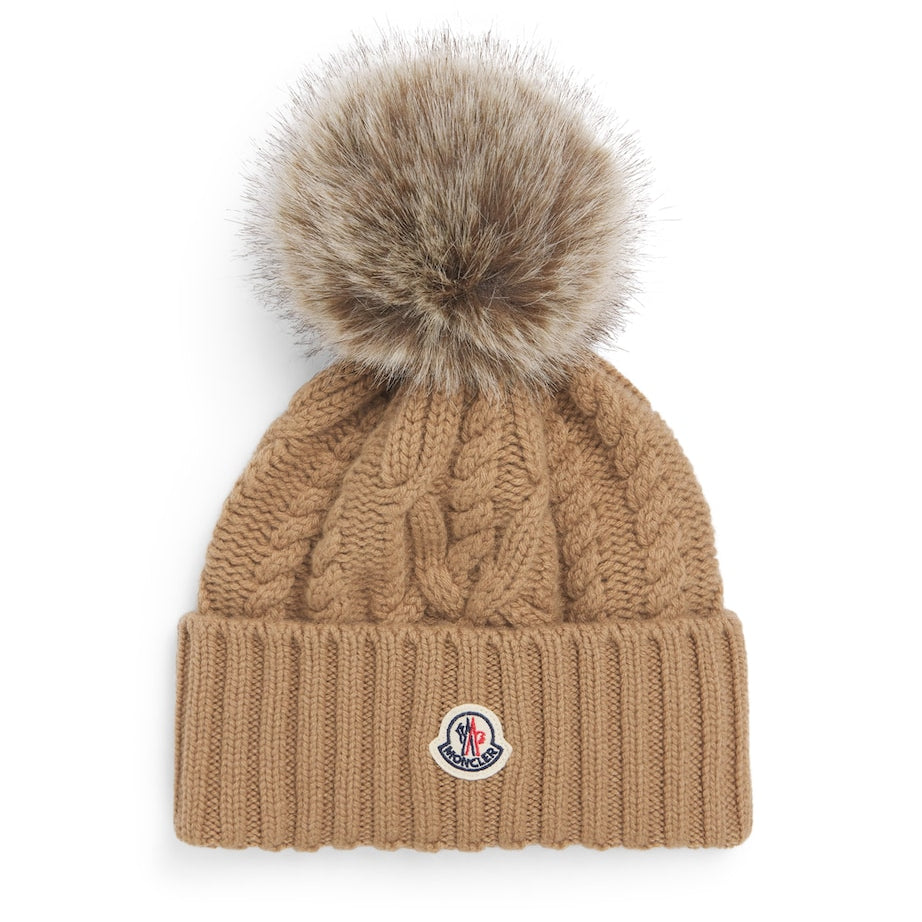 Moncler Beige Virgin Wool-Cashmere Pom-Pom Beanie