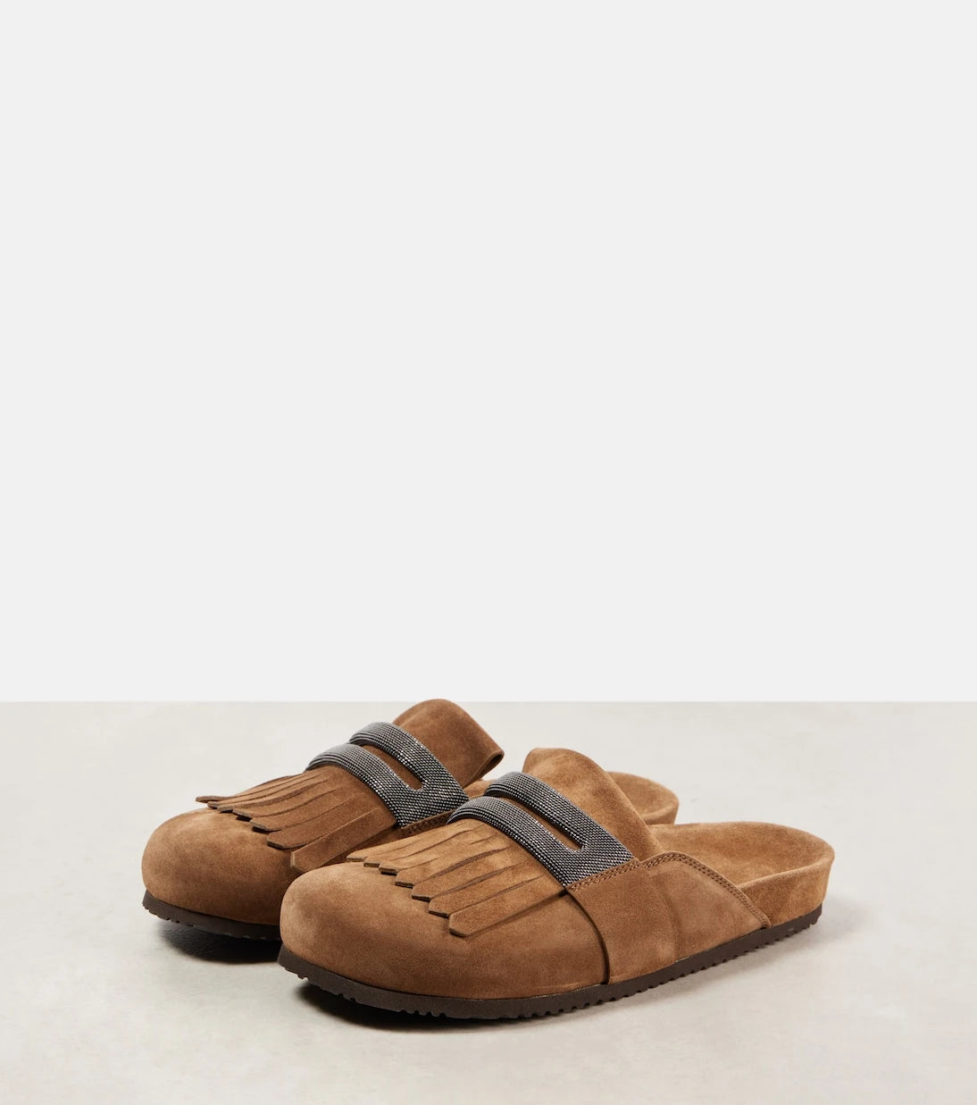 Brunello Cucinelli - Fringed suede slippers