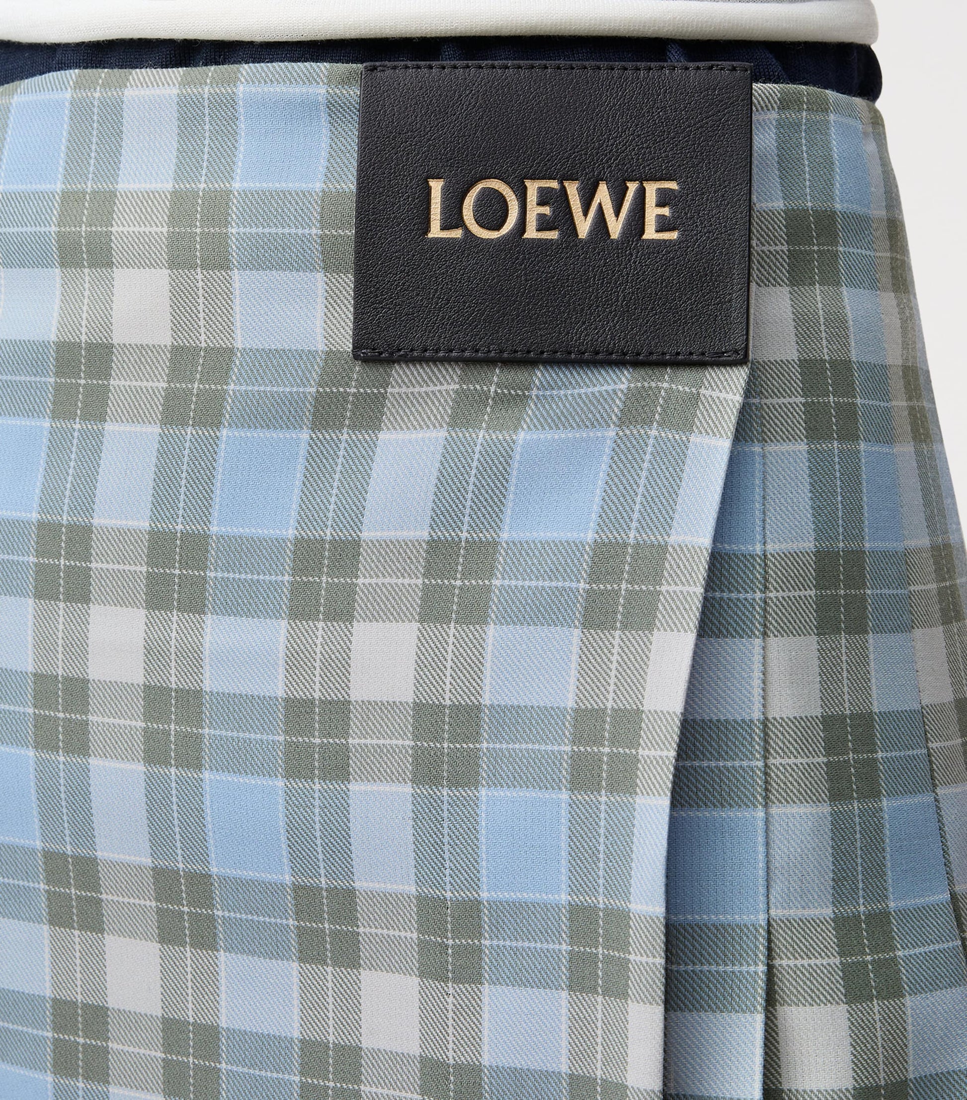 Blue Check Pleated Midi Skirt