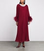 Self-Portrait Burgundy Ostrich Feather-Trim Maxi Dress