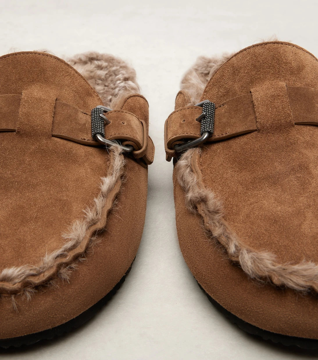 Brunello Cucinelli - Monili shearling-lined suede mules
