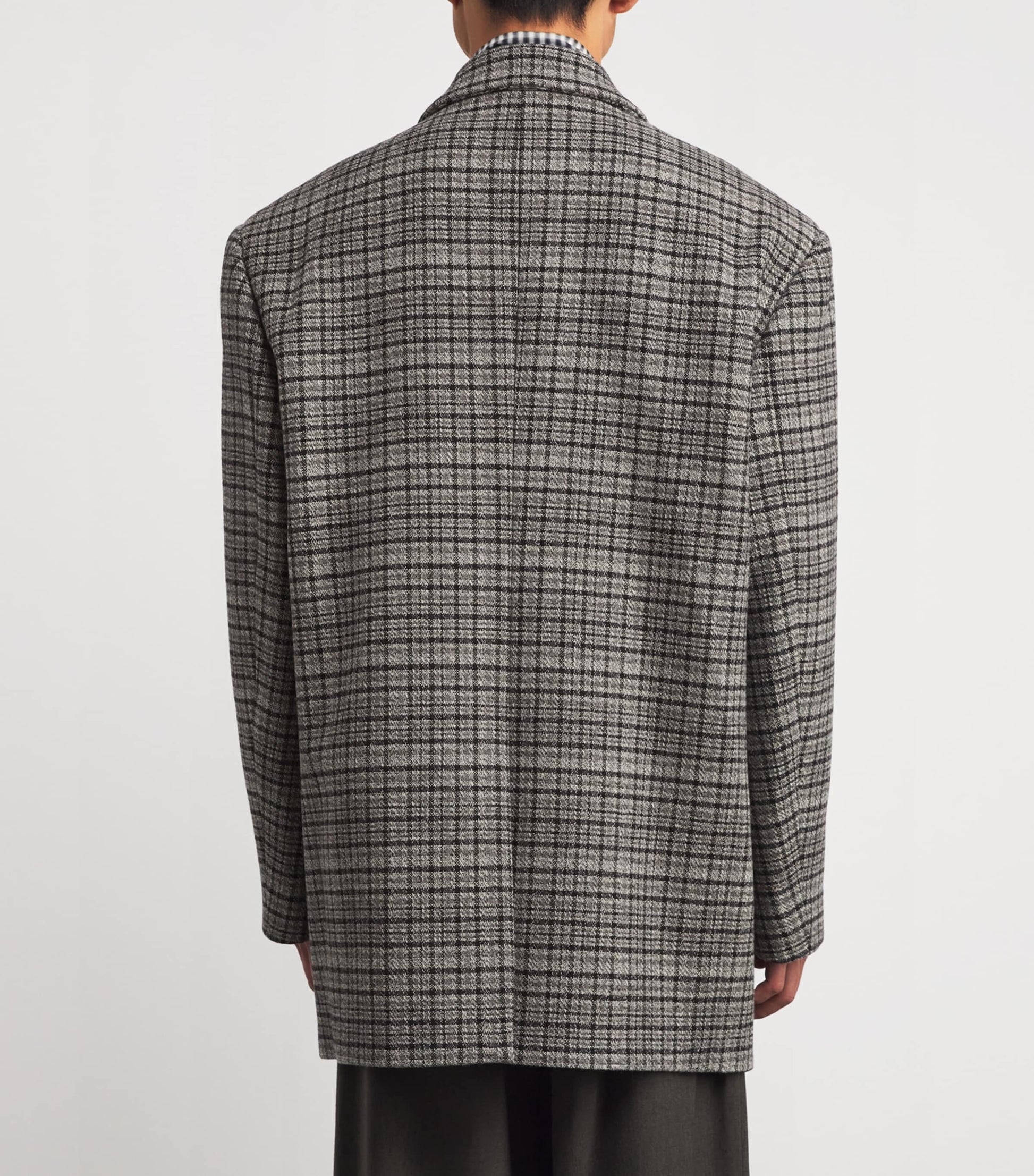 System Grey Oversized Check Double-Breasted Blazer