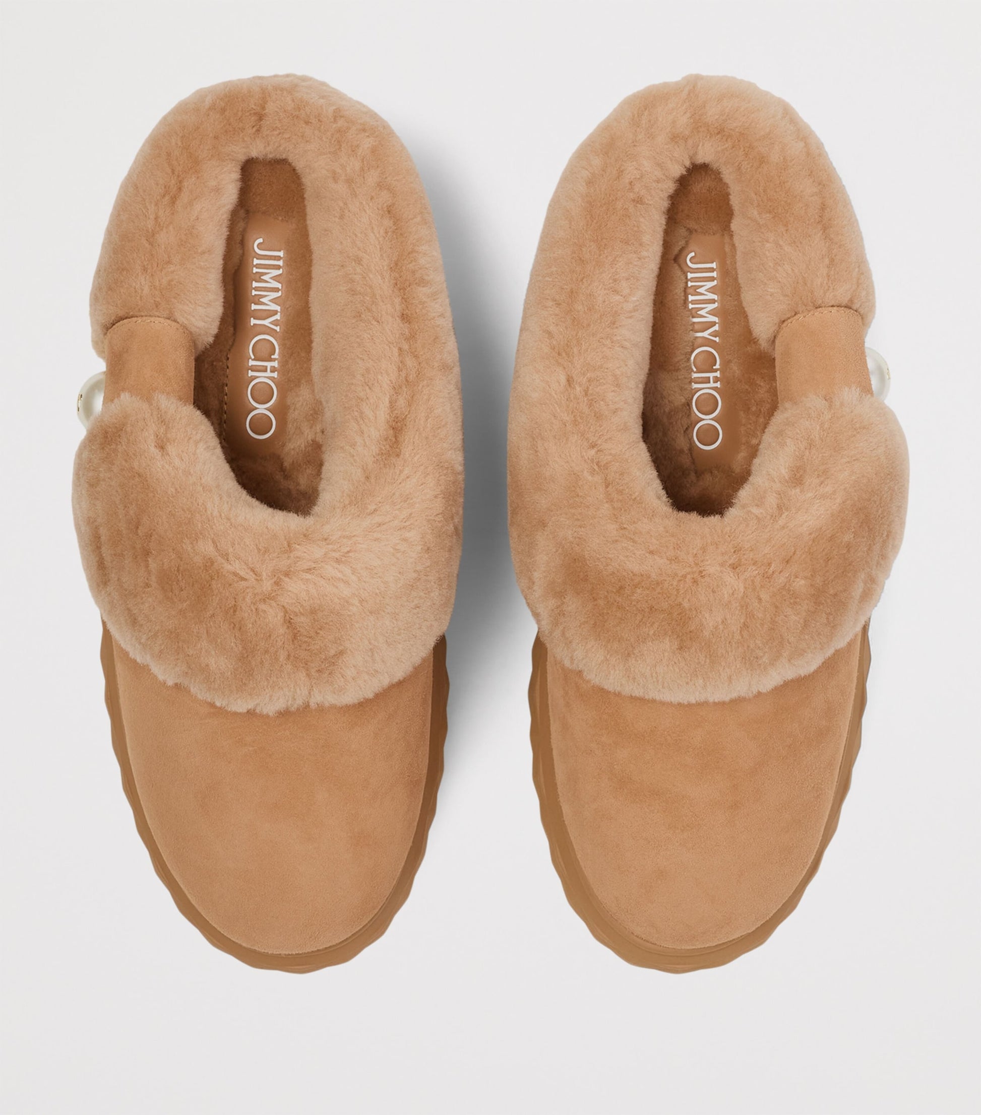Beige Diamond Maxi Suede-Shearling Mules