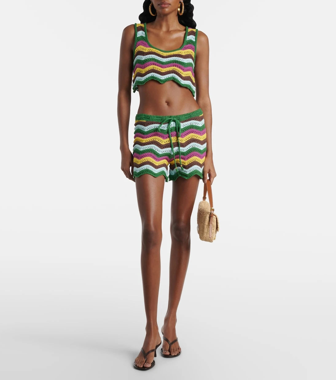 Bananhot - Kim striped crochet cotton-blend shorts