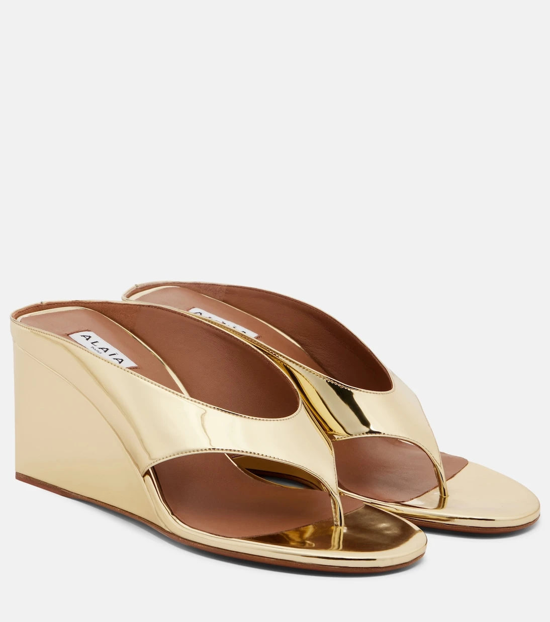 Alaïa - Cube metallic wedge thong sandals