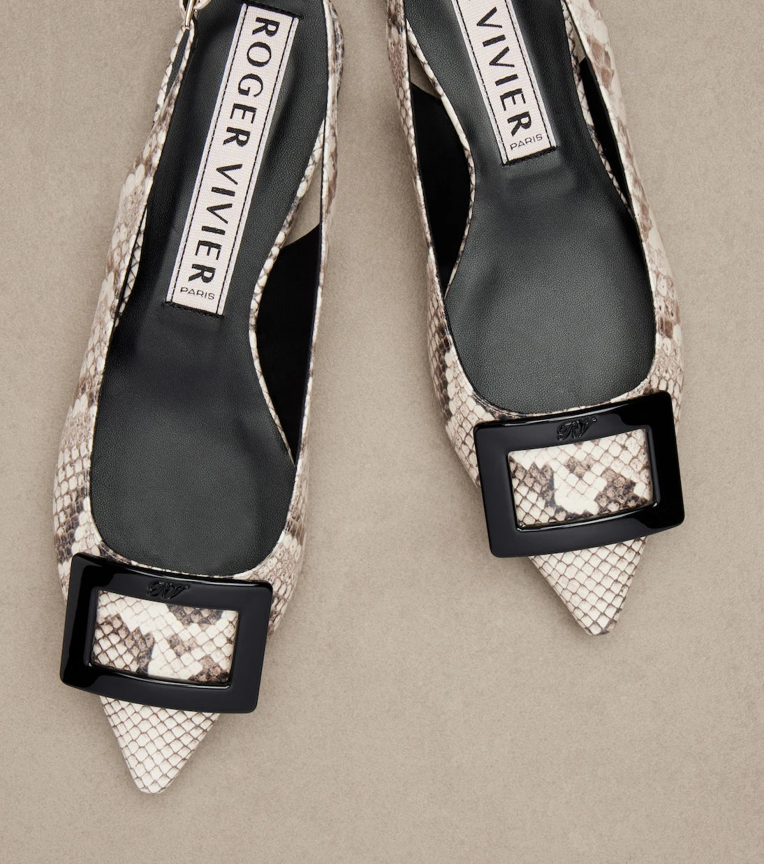 Roger Vivier - Gommettine snake-effect leather slingback flats