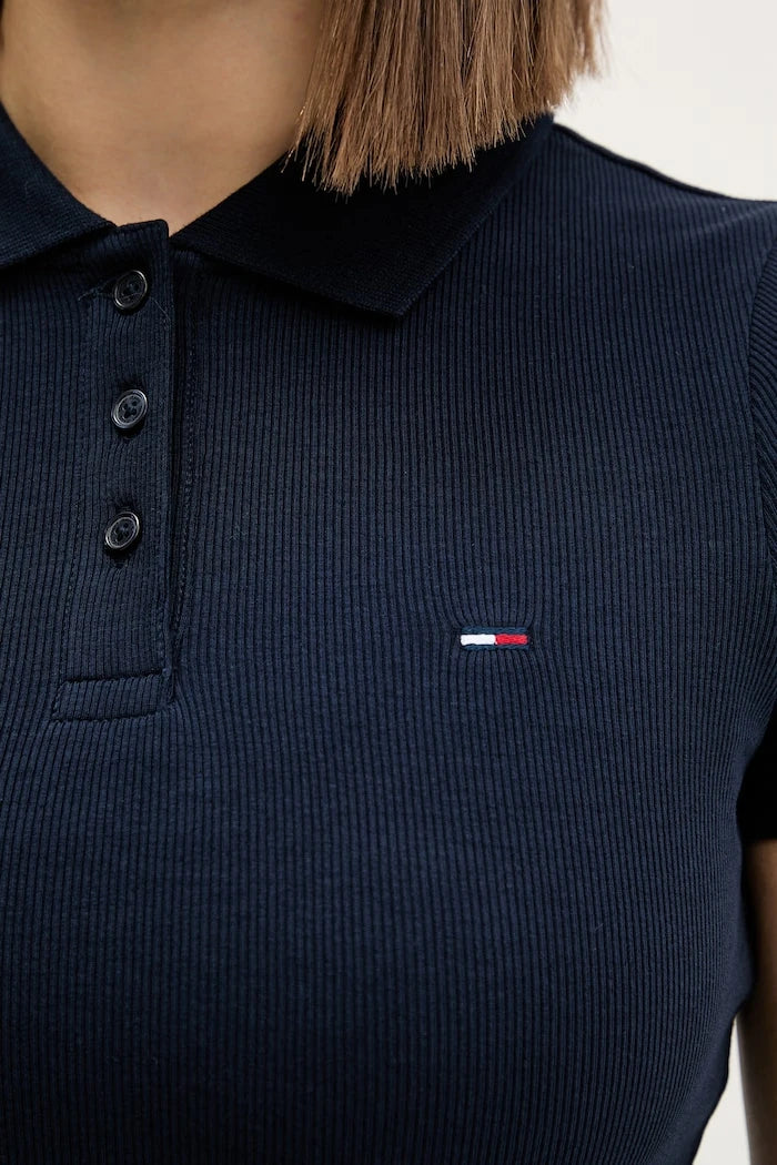 Tommy Jeans yakalı kadın pamuklu elastan tişört