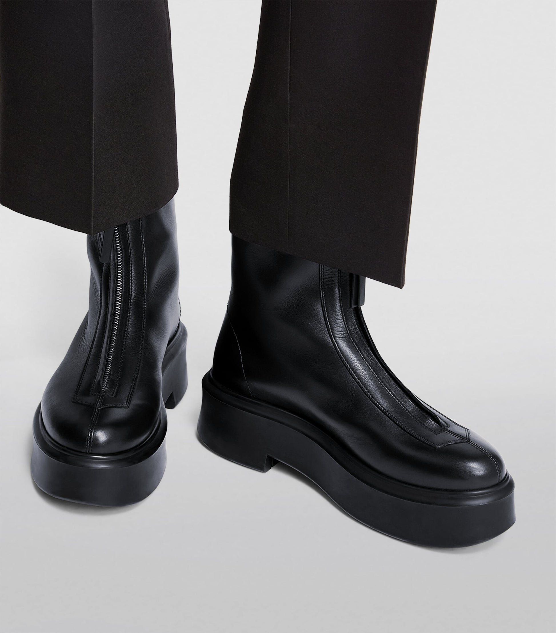 The Row Black Zipped Leather Ankle Boots 50