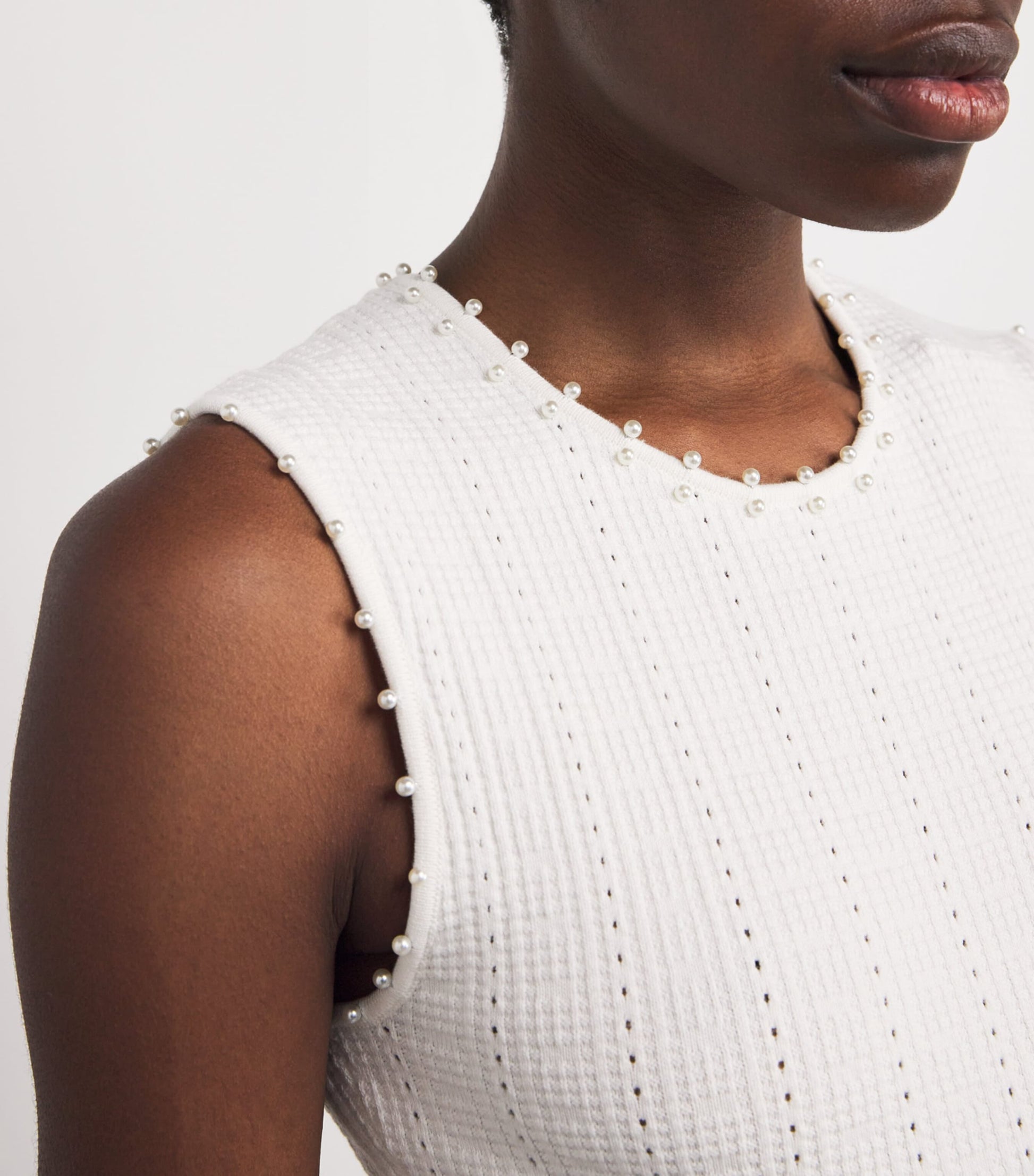 Maje White Pointelle Beaded Midi Dress