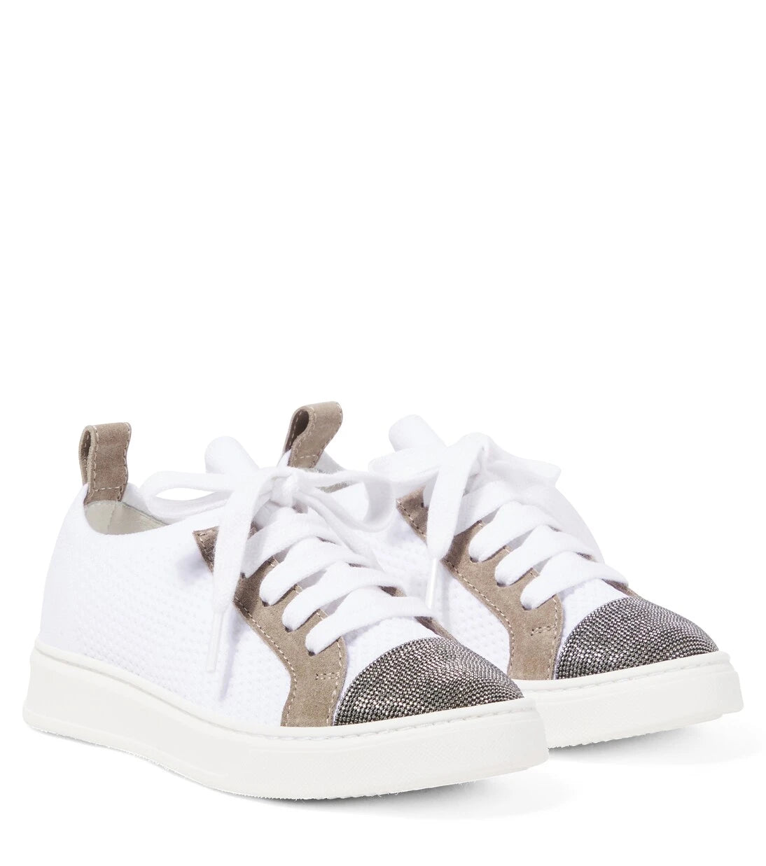 Brunello Cucinelli Kids - Leather-trimmed canvas sneakers