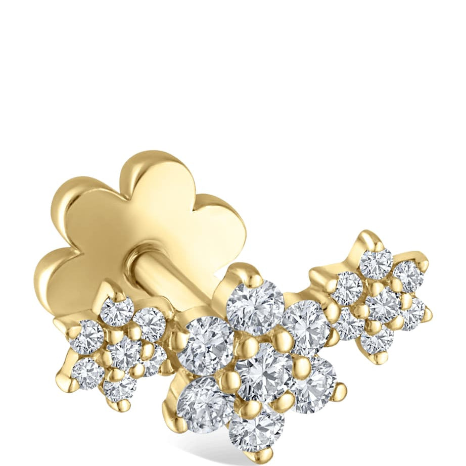 Maria Tash Yellow Gold Three Flower Garland Diamond Threaded Stud Earring