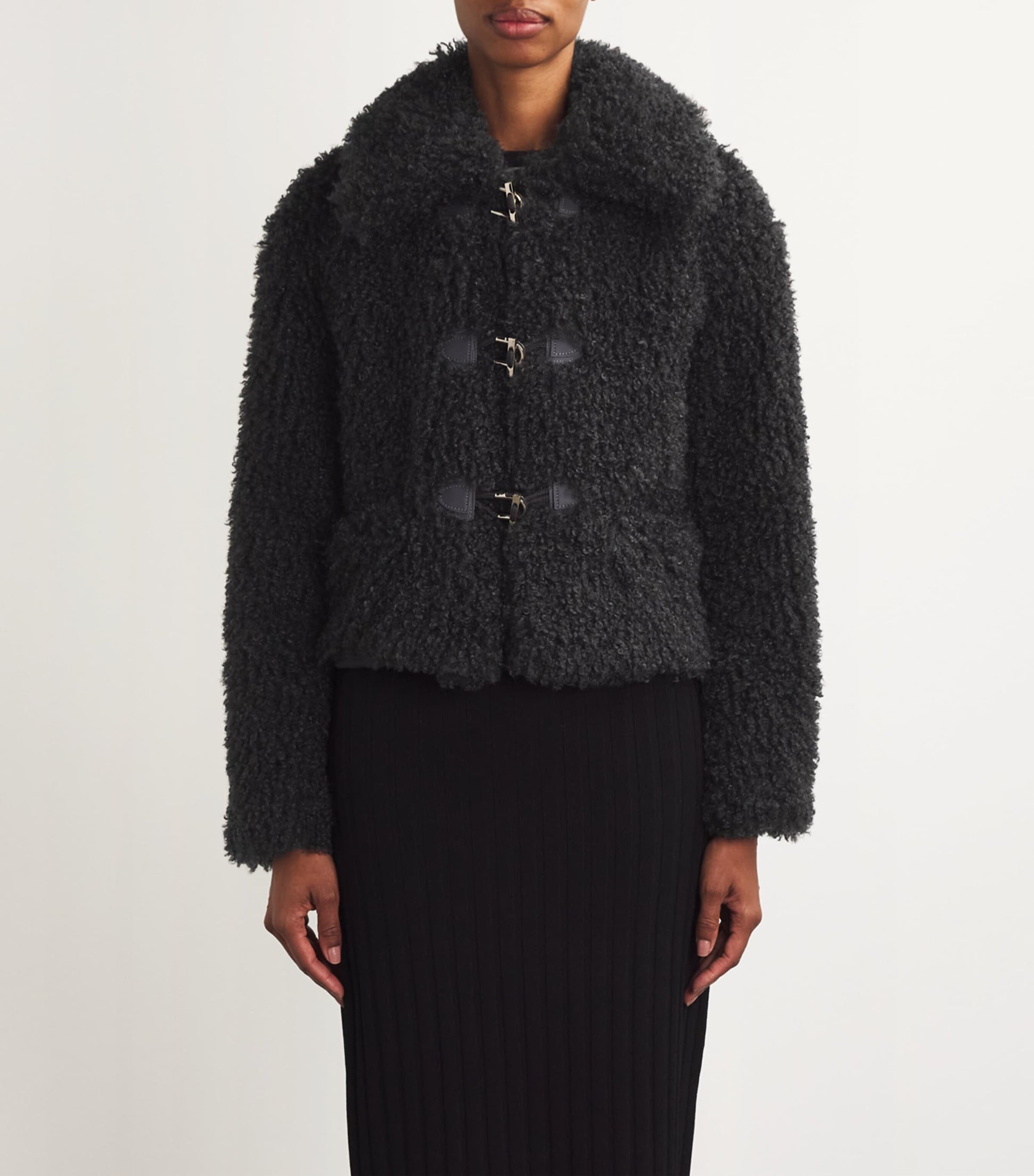 Maje Black Faux-Shearling Cropped Jacket