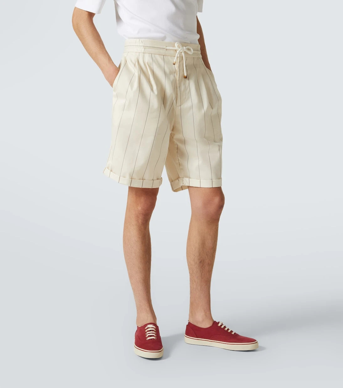 Brunello Cucinelli - Striped wool and cotton Bermuda shorts
