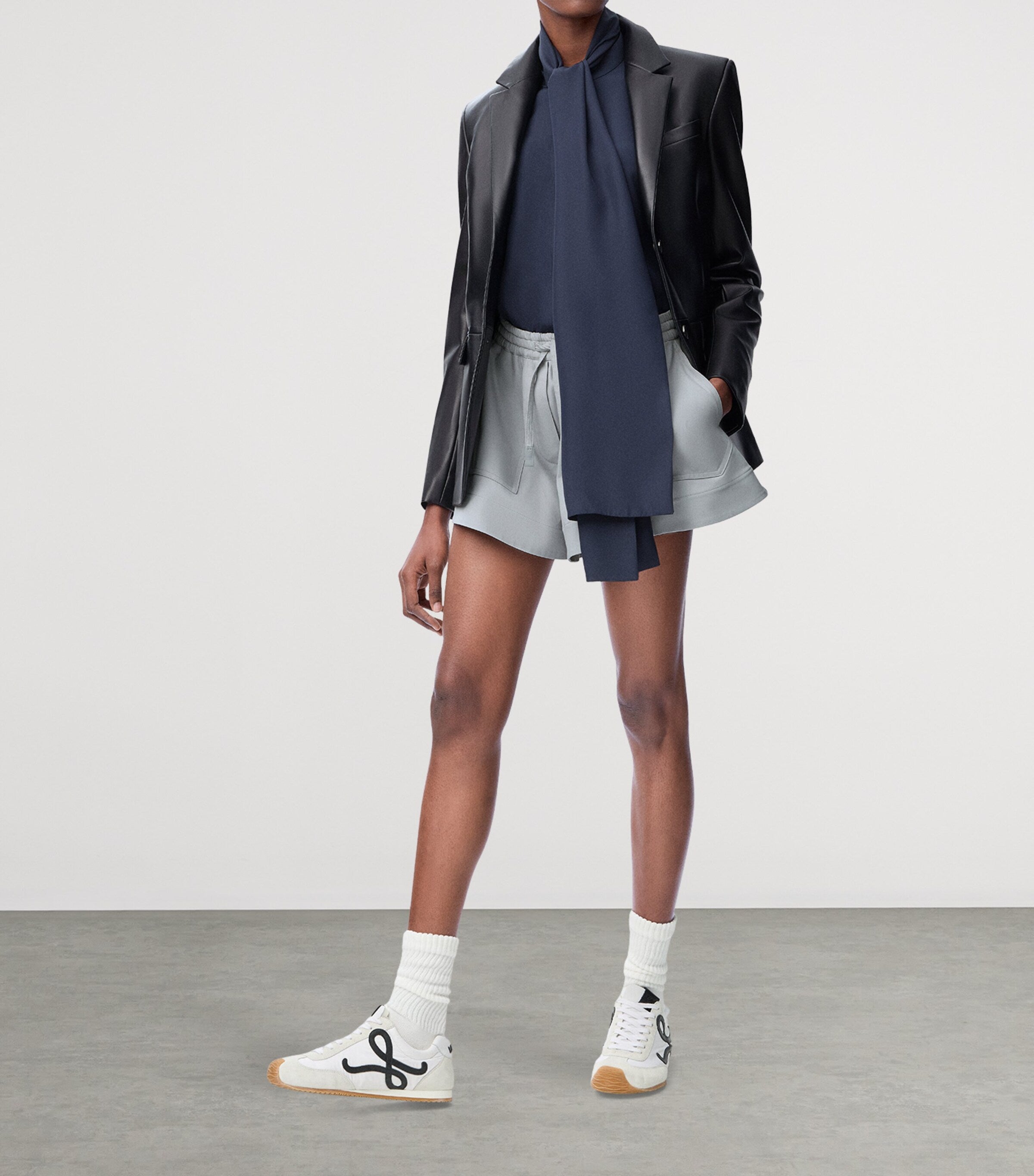 Grey Cotton-Blend Relaxed Shorts